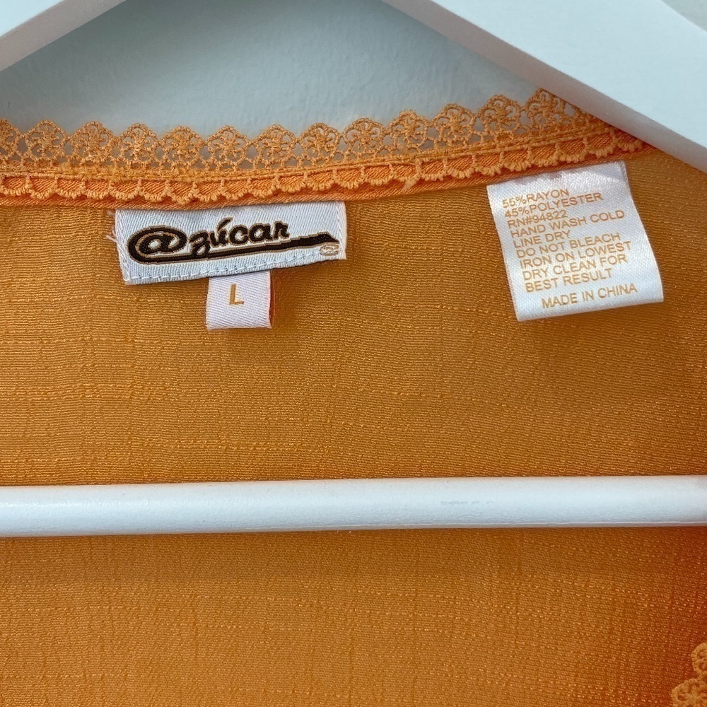 Azucar Ladies Woven Lace Short Sleeve Orange Top - Picture 6 of 6